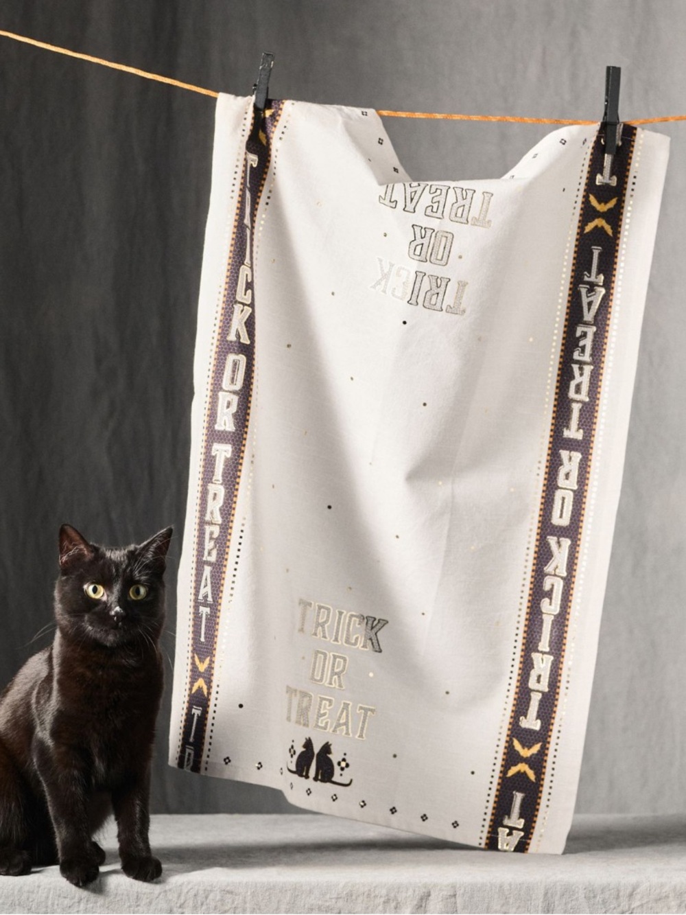 The Bistro Tile Trick-or-Treat dish towel Anthropologie